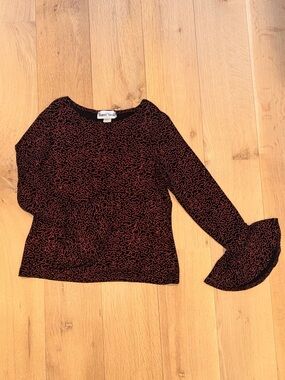 Vintage Ronni Nicole Metallic Red Black Bell Sleeve Top Women’s Large 90s